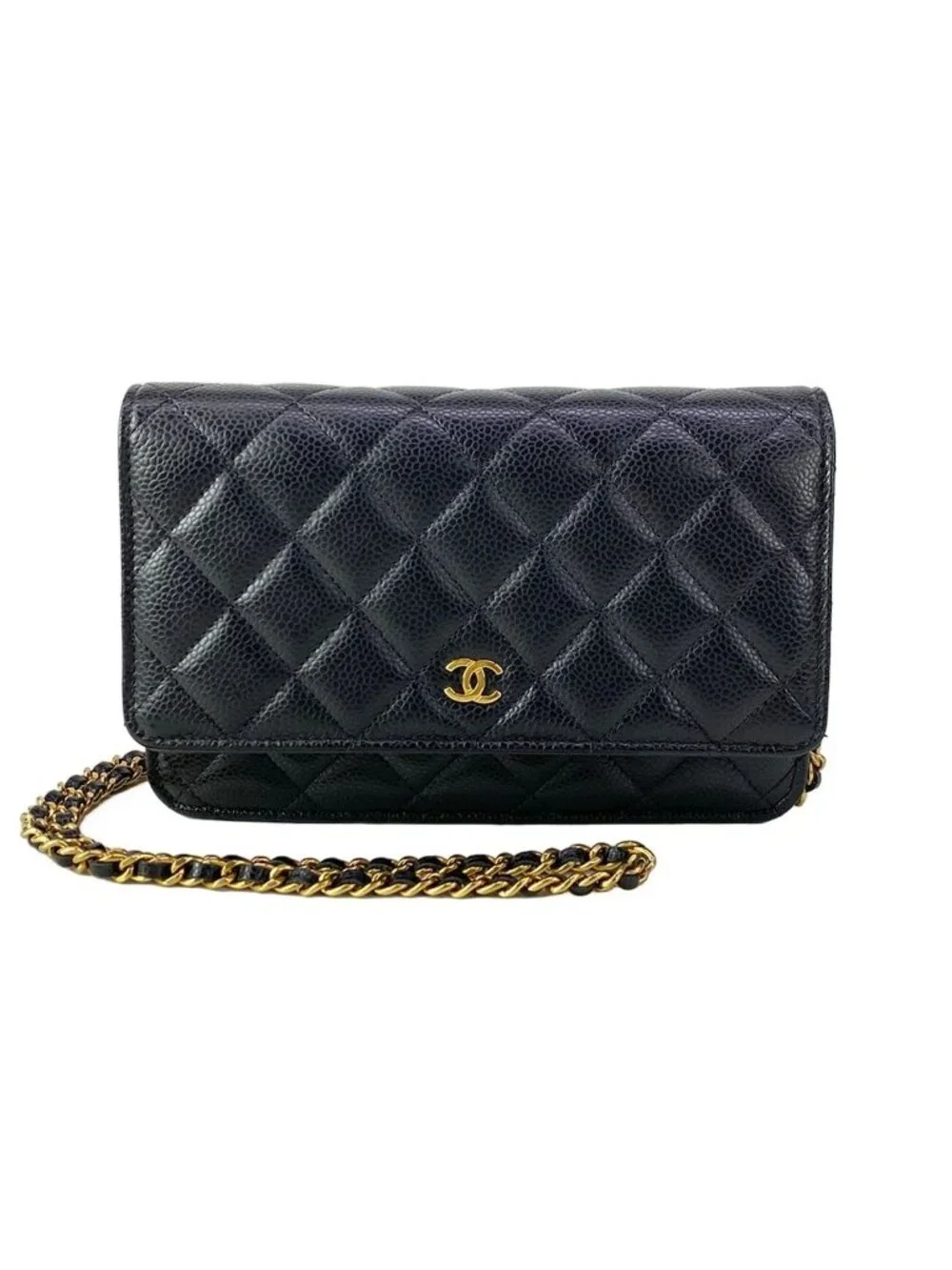 Chanel Wallet Quilted Black Chain Gold Shoulder Bag